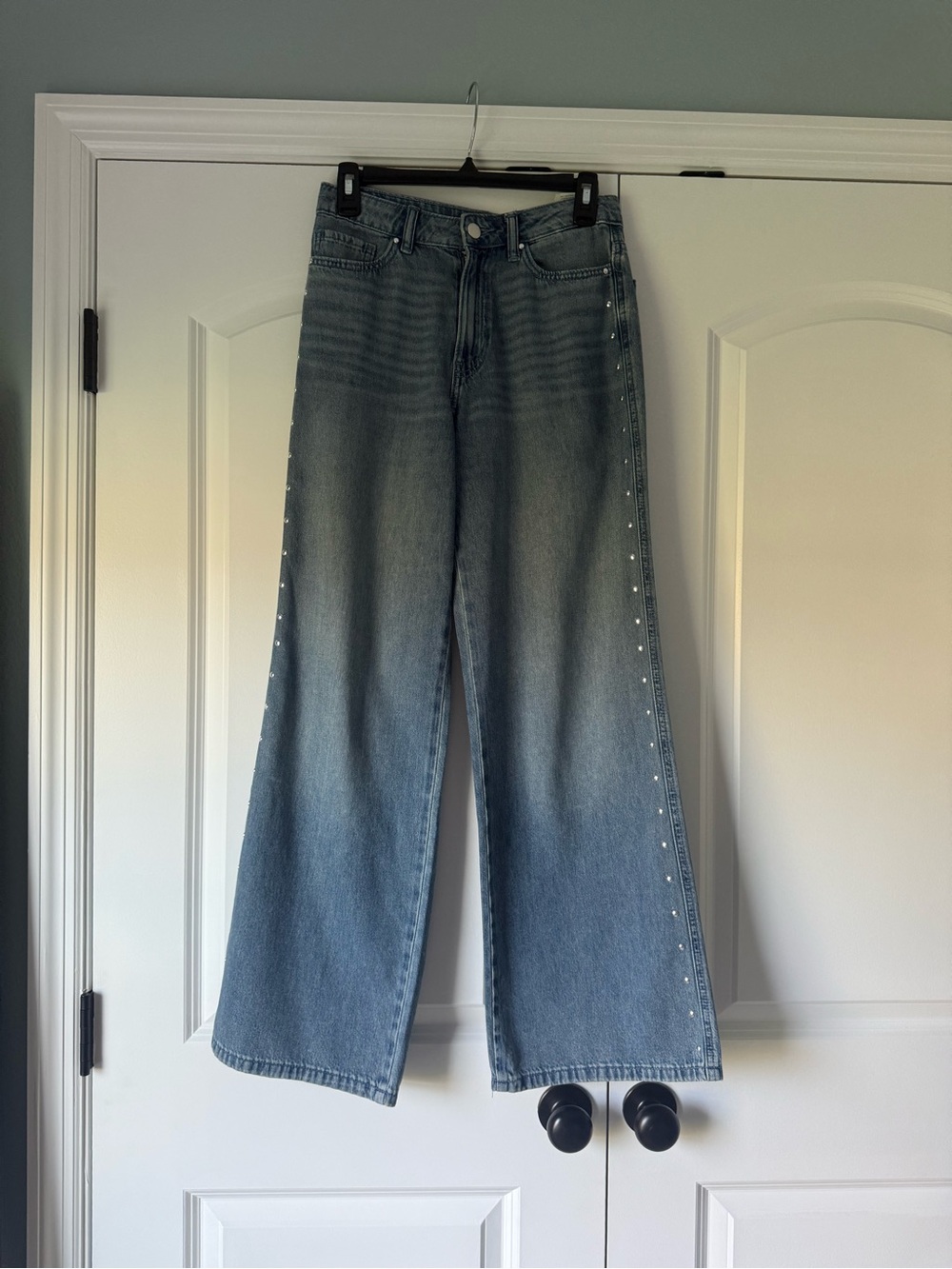 Michael Kors Wide Leg Light Blue Denim Jeans with Side Stud Detail - Picture 3 of 8